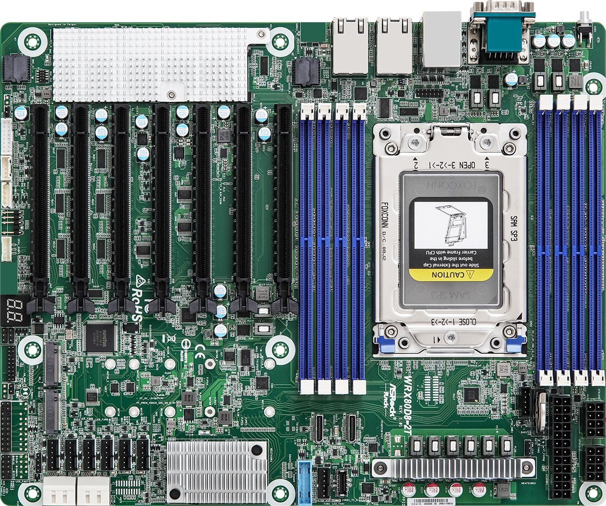 ASRock ASRock Mainboard WRX80D8-2T für AMD Ryzen Threadripper PRO 3000WX/5000WX ATX Sockel SP3 Single