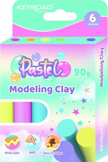 Keyroad Plastelina KEYROAD, okrągła, 6x15g, pastel, pudełko, mix kolorów