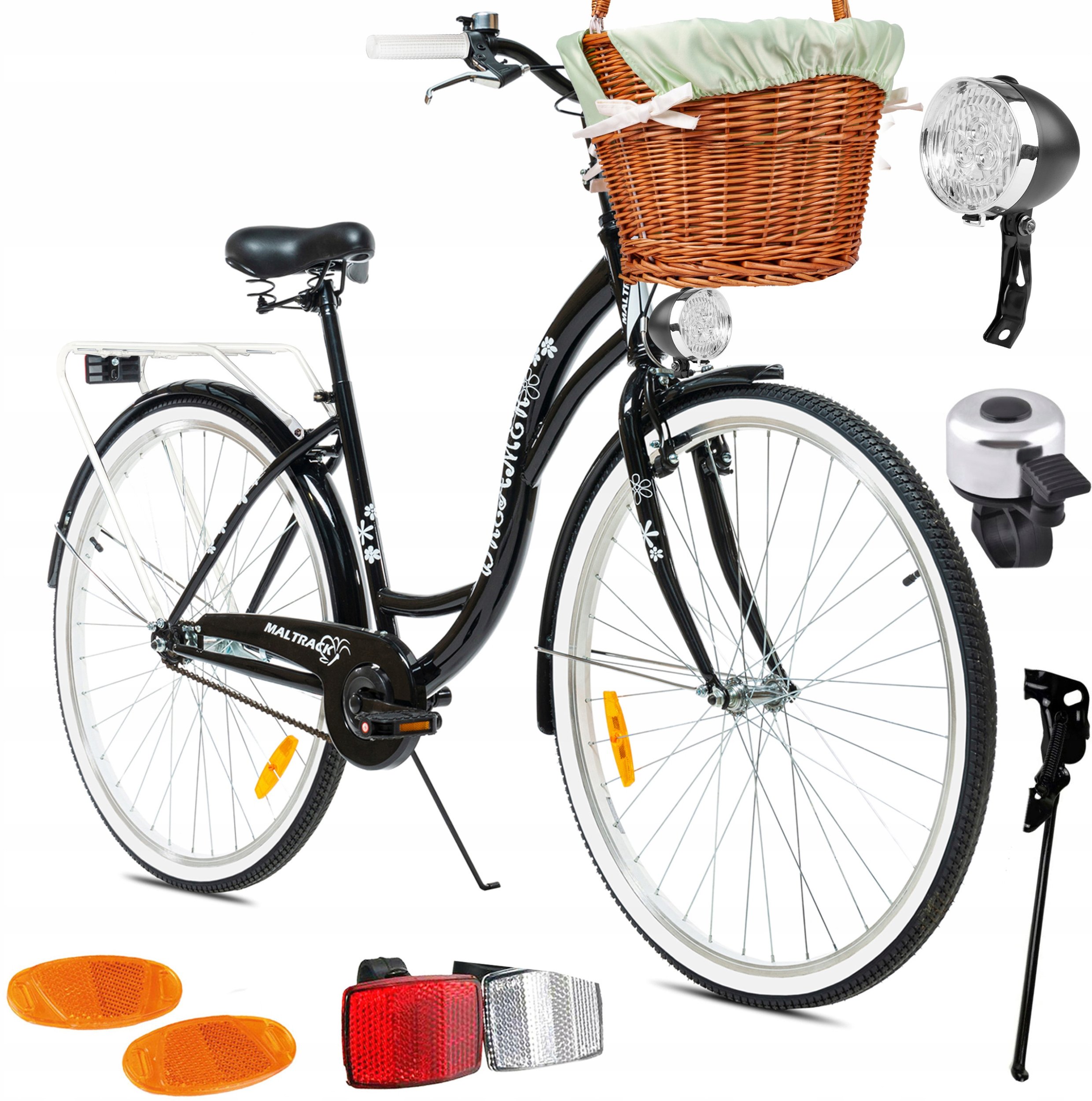 Rower Miejski MalTrack Citybike Dreamer 1-speed Black 28" + Koszyk Miętowy