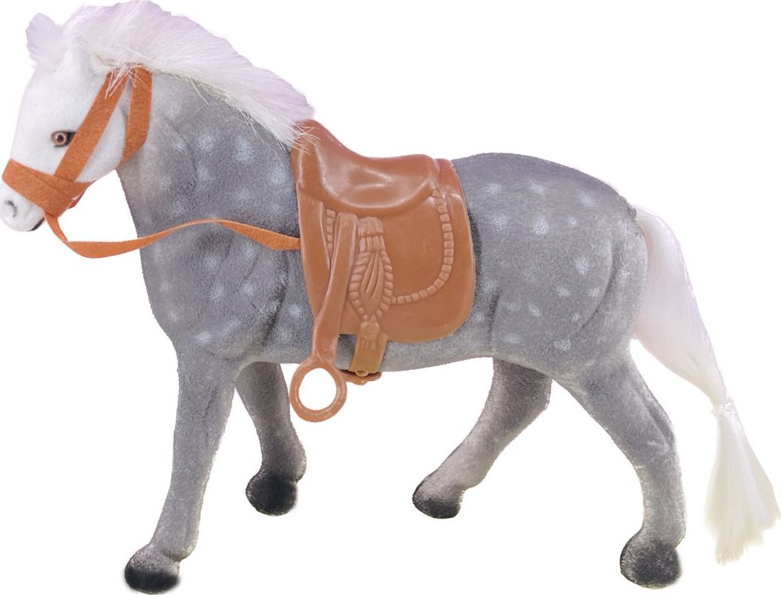 KOŃ FLOKOWANY SZARY W KROPKI 23 CM