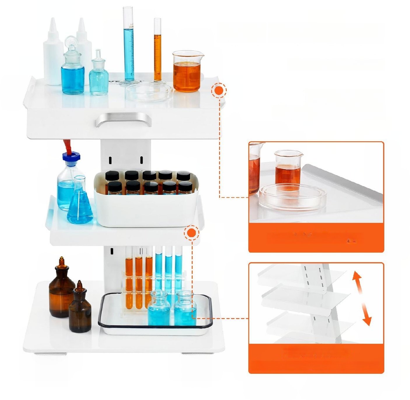 Stolik Laboratoryjny Medyczny Kosmetyczny Metal 3 Półki Kółka