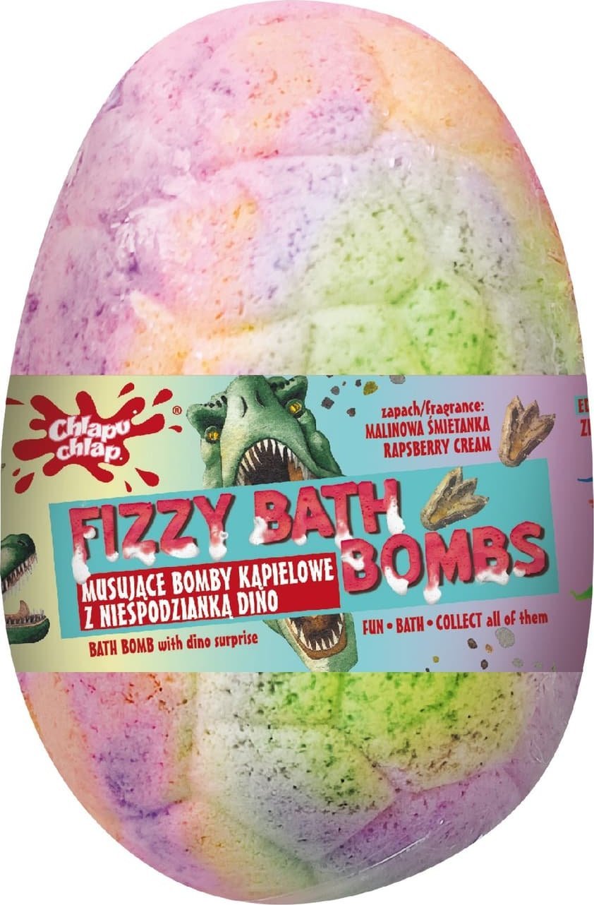 Chlapu Chlap CHLAPU CHLAP Musująca Bomba kąpielowa Jajo Dinozaura z niespodzianką - bąbelkowa oranżada 140g