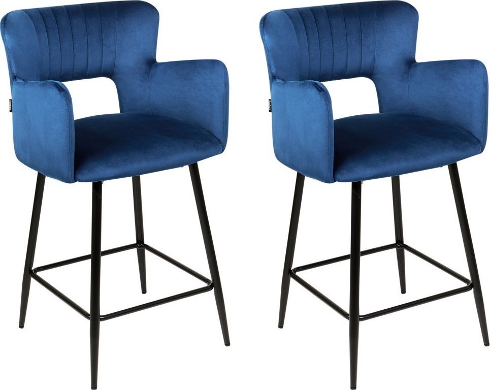 Beliani Zestaw 2 krzeseł barowych welurowe granatowe SANILAC