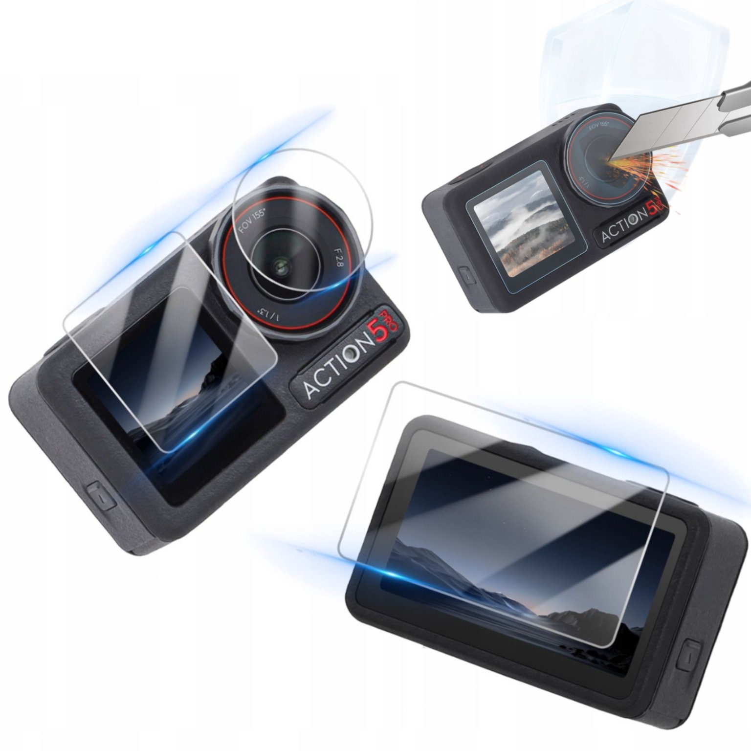 SZKŁO 3W1 HARTOWANE 9H OCHRONNE FOLIA NA OBIEKTYW I EKRAN DO DJI OSMO ACTION 5 PRO - 3 SZT.