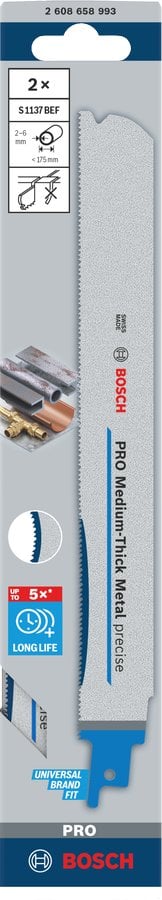 BOSCH BRZESZCZOT DO PIŁY SZABLASTEJ PRO MEDIUM-THICK METAL PRECISE S1137BEF 1,1 x 25 x 225mm /2szt.