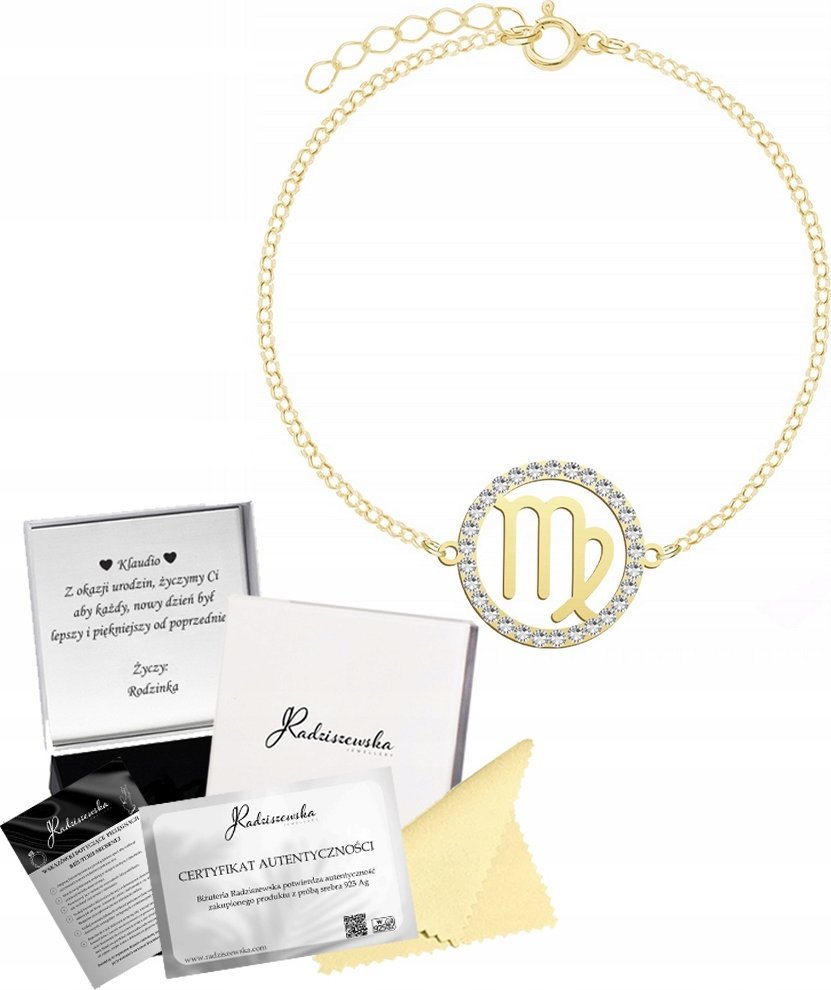 Radziszewska Jewellery ZŁOTA BRANSOLETKA ZNAK ZODIAKU PANNA SREBRO 925 PREZENT BIŻUTERIA DEDYKACJA