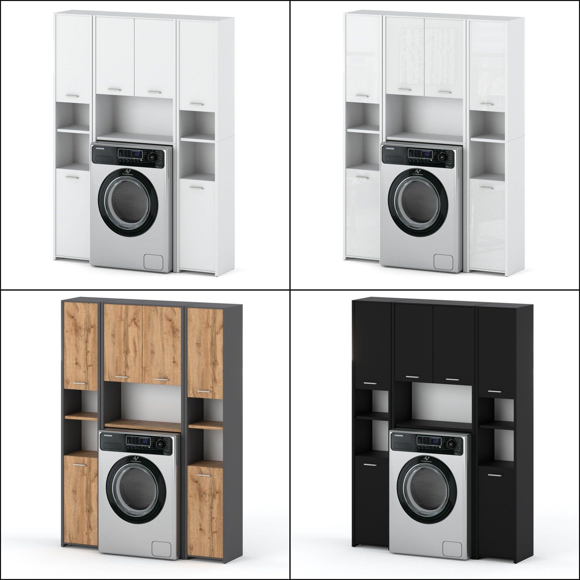 Zestaw Łazienkowy Duży Hugo Szafka Stojąca Nad Pralkę Loft Słupek Czarny