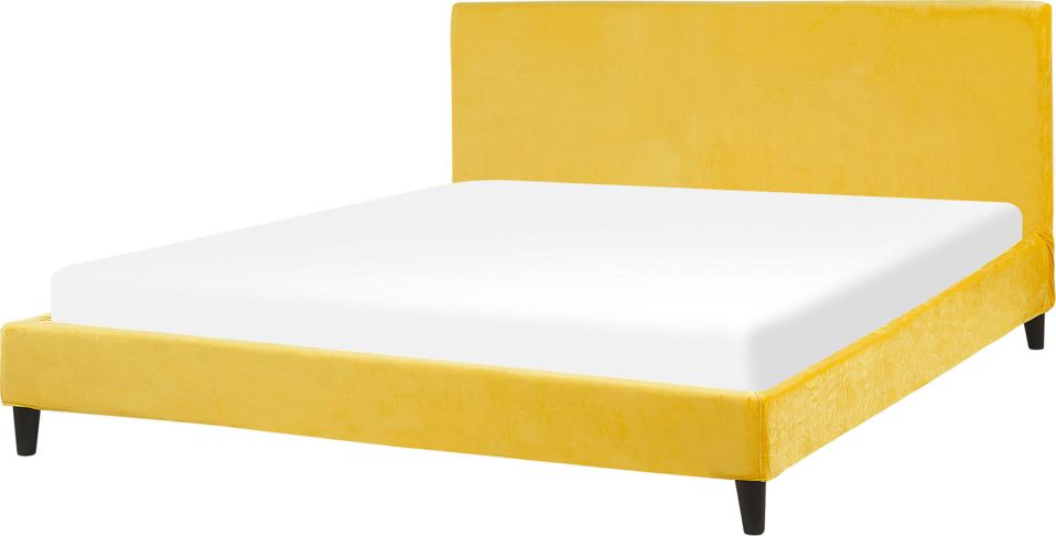 Beliani Łóżko welurowe 180 x 200 cm żółte FITOU