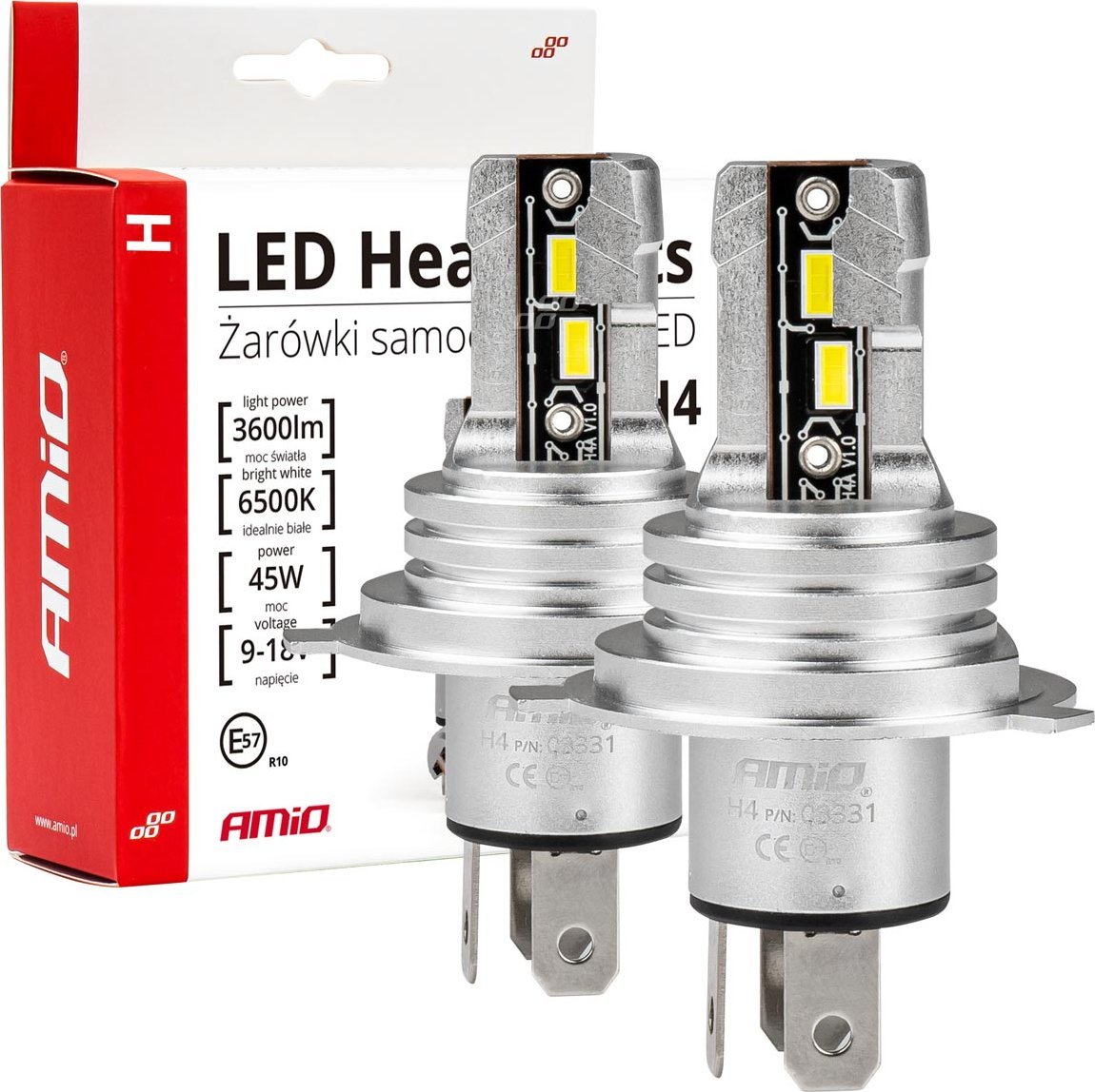 AMiO Żarówki samochodowe led seria h-mini h4/h19 6500k canbus amio-03331