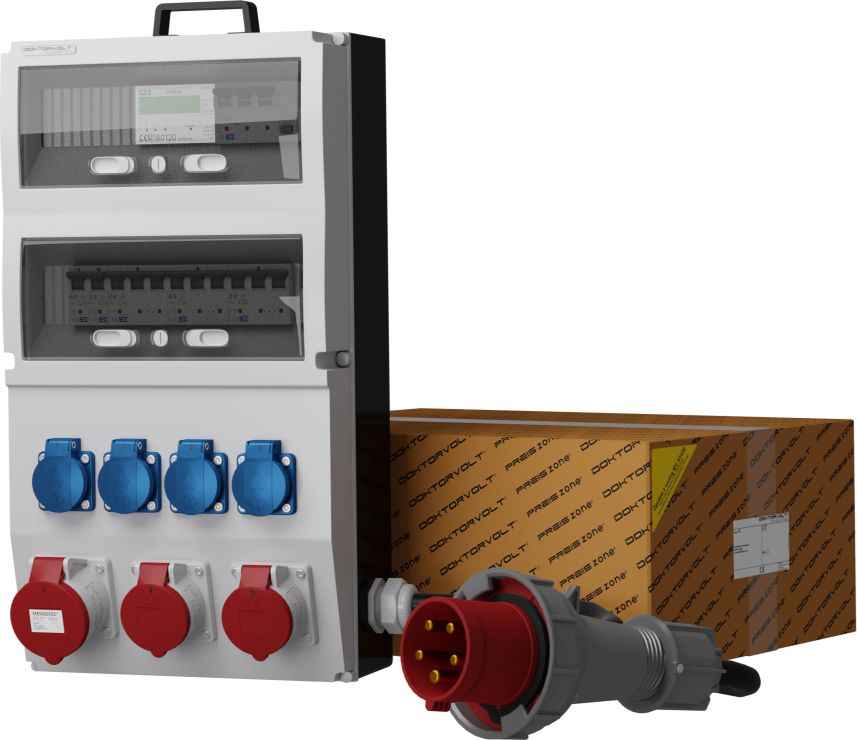 Doktorvolt Rozdzielnica budowlana z licznikiem i kablem eXT-S/FI 32A 2x16A 4x230V SKH Schuko Mennekes Doktorvolt 2315