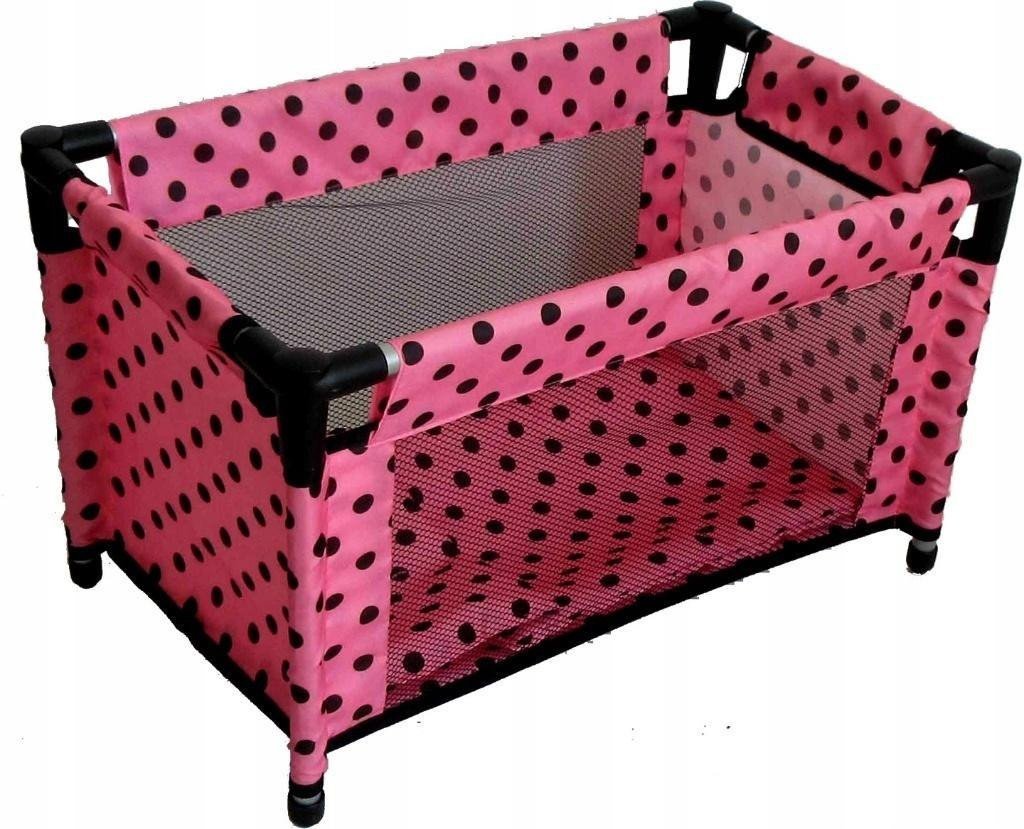 Łóżeczko-kojec dla lalek różowy w czarne groszki