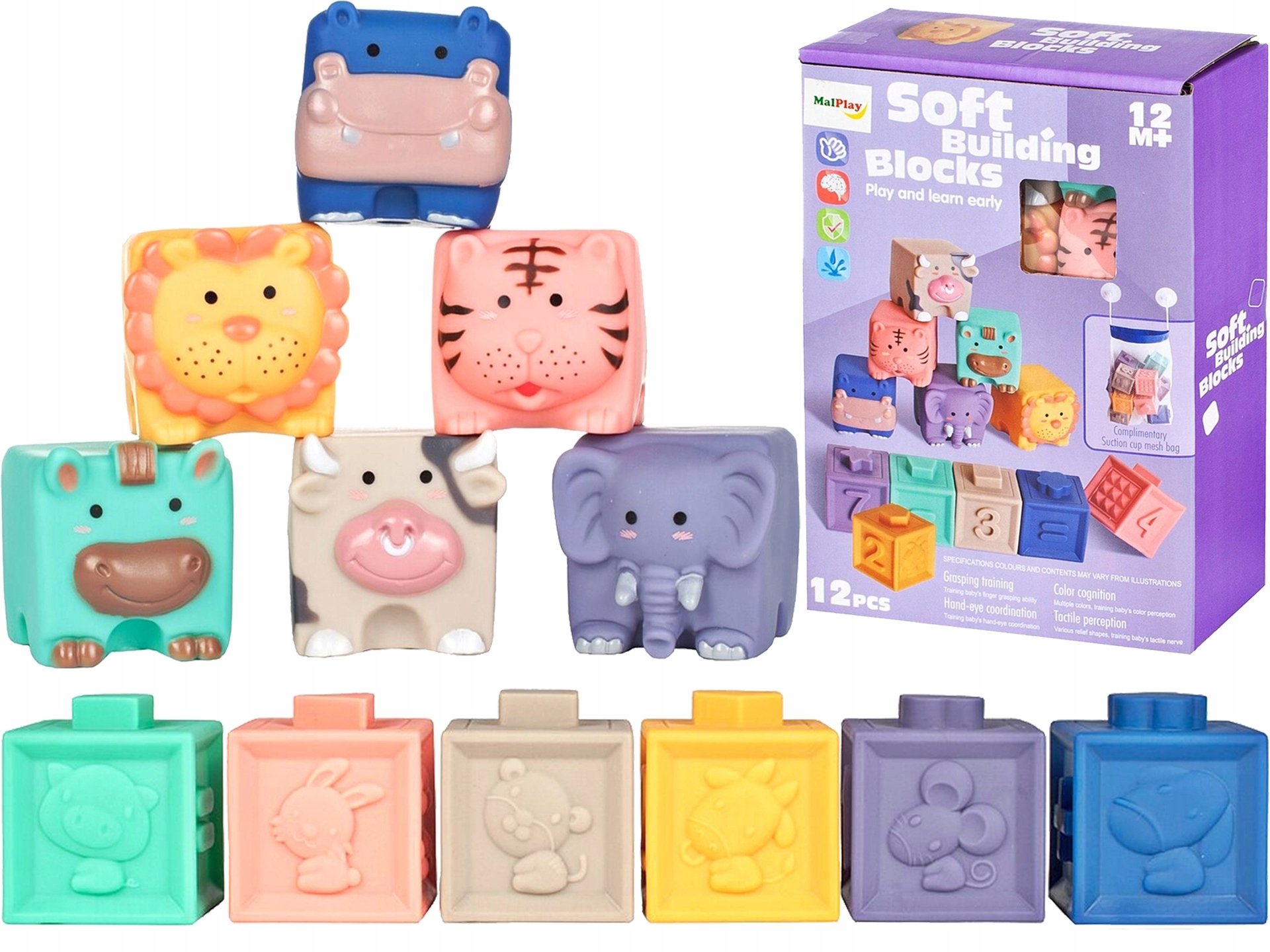 Miękkie Klocki Sensoryczne Kreatywny Zestaw - Zwierzątka 12 elementów