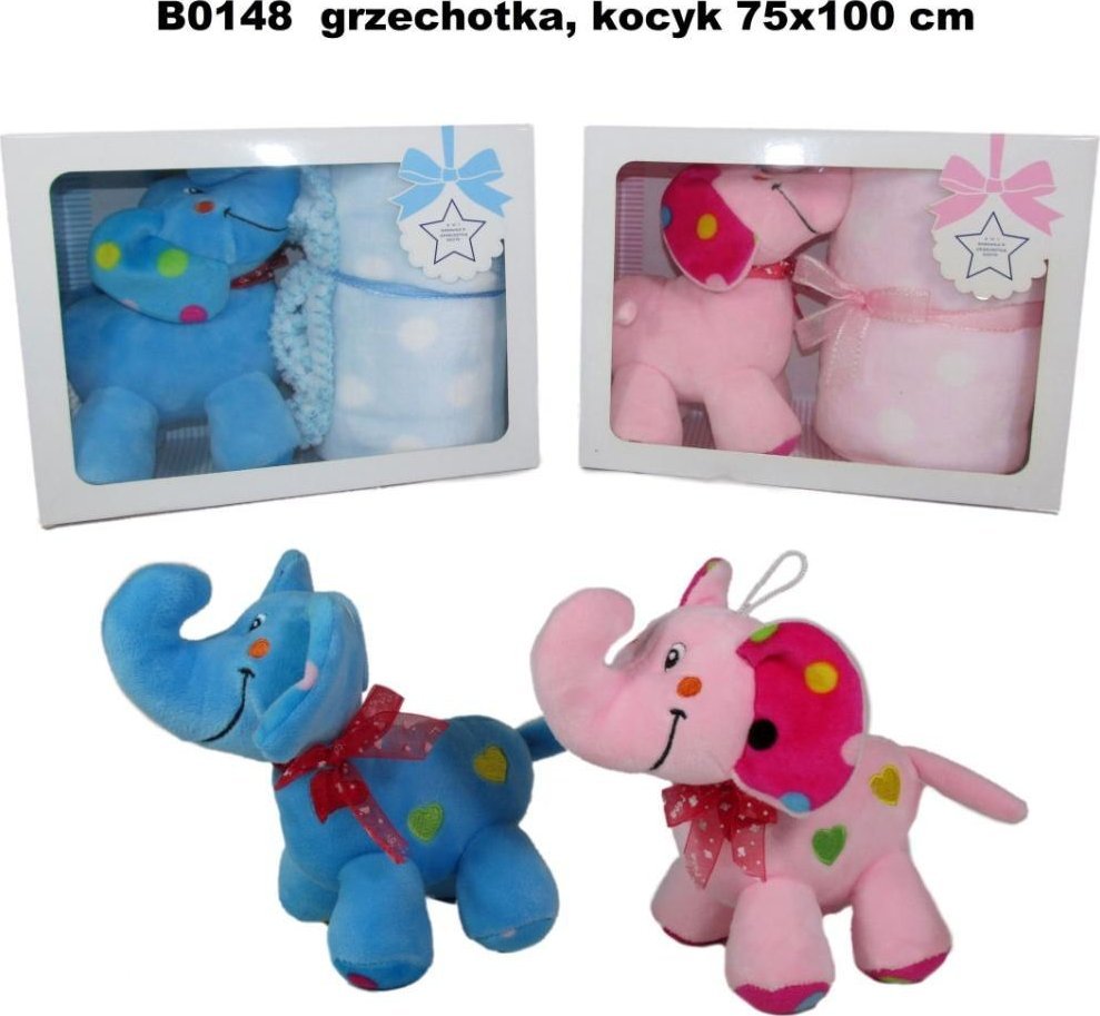 Słonik z grzechotką i kocykiem 75x100cm MIX