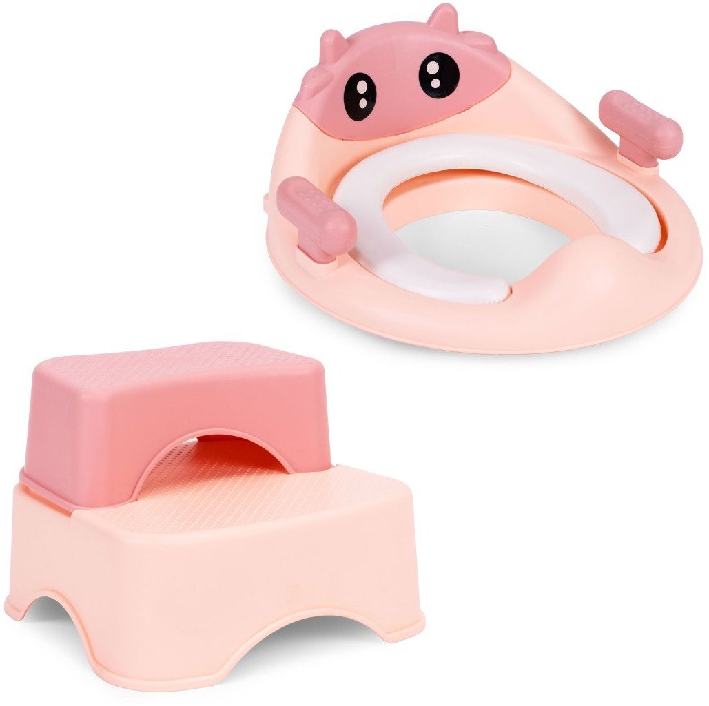 Nakładka na toaletę ze schodkami podestem dla dzieci różowa ECOTOYS EDUKAMP