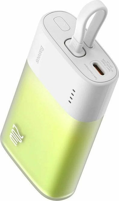 Powerbank Baseus Popsicle 5200mAh 20W z wbudowanym kablem Lightning (+ biały kabel Baseus Simple USB-C - USB-C 60W/20V/3A/30cm) - biało-zielony