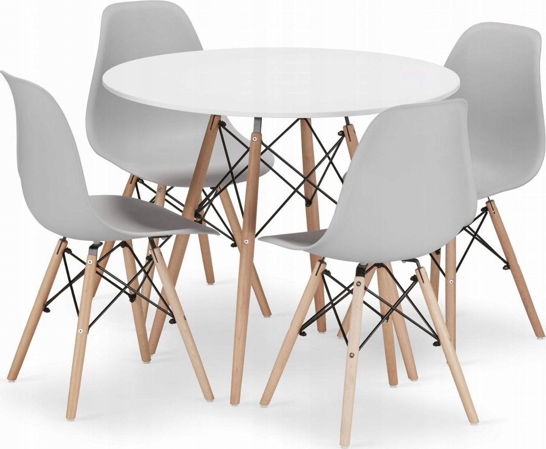 Leobert Zestaw stół okrągły TODI 90 biały + 4 krzesła OSAKA szare