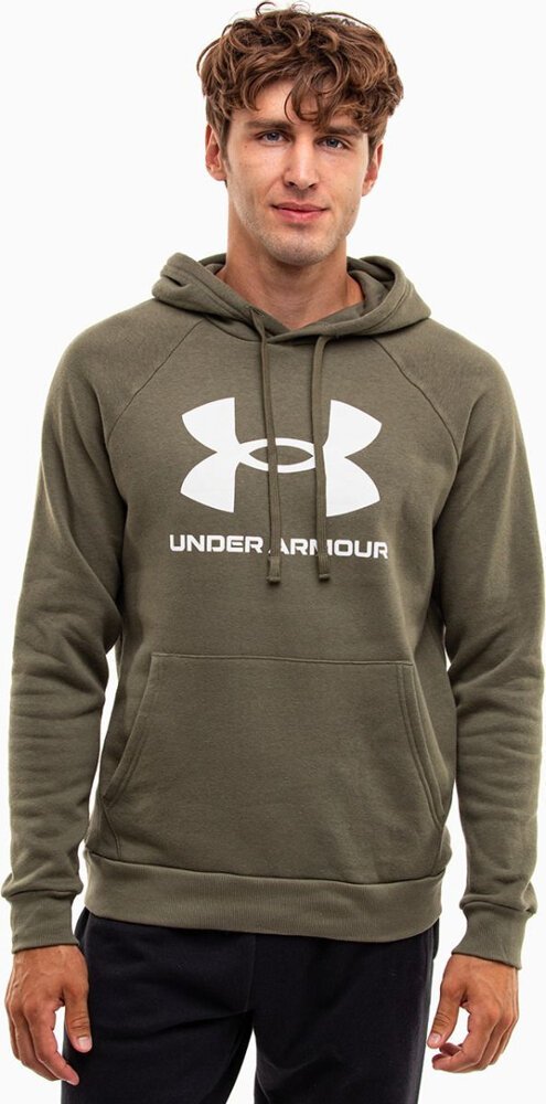 Under Armour Bluza z kapturem kangurka męska Under Armour Rival Fleece Logo HD oliwkowa 1379758 390 L