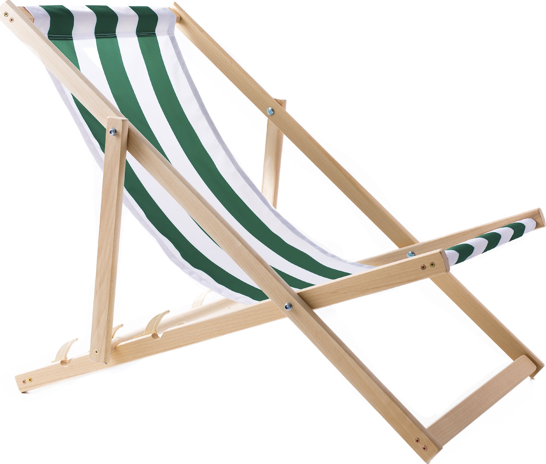 LEŻAK PLAŻOWY OGRODOWY DREWNIANY SKŁADANY WOODOK w zielone pasy