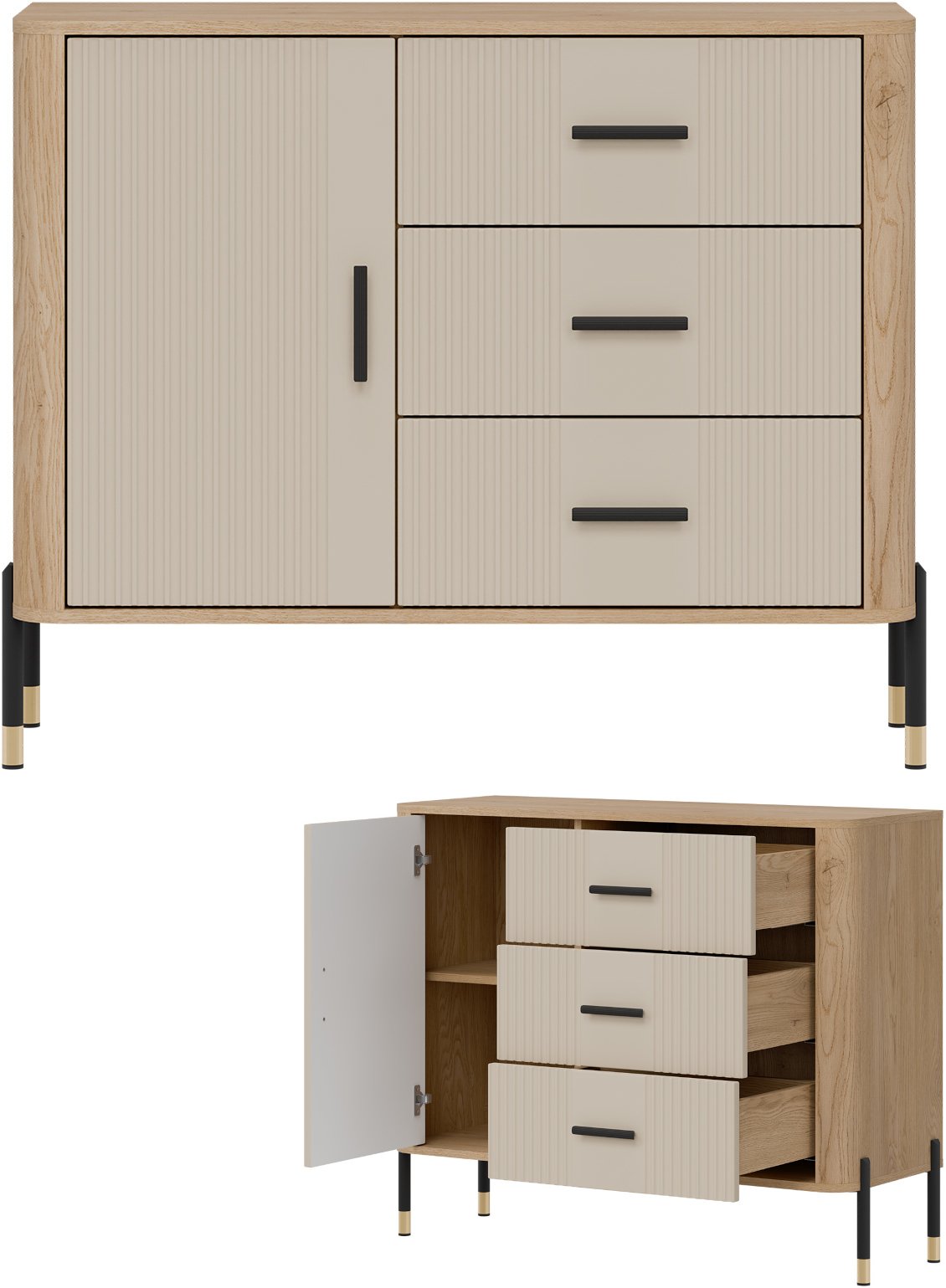 Komoda Szafka jednodrzwiowa z 3 szufladami Dąb Kaszmir Czarny DANTE DT03