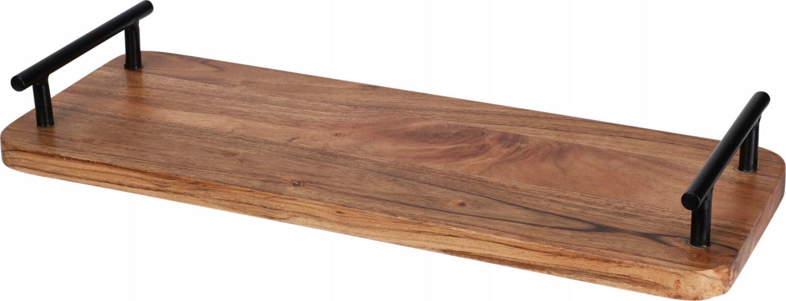 Taca do serwowania z drewna akacji z uchwytami metalowymi, 40 x 15 x 5 cm