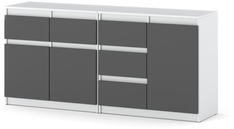 Komoda Do Salonu 5 Szuflad Szafka Nowoczesna 160cm Pojemna Biała Szara Mat