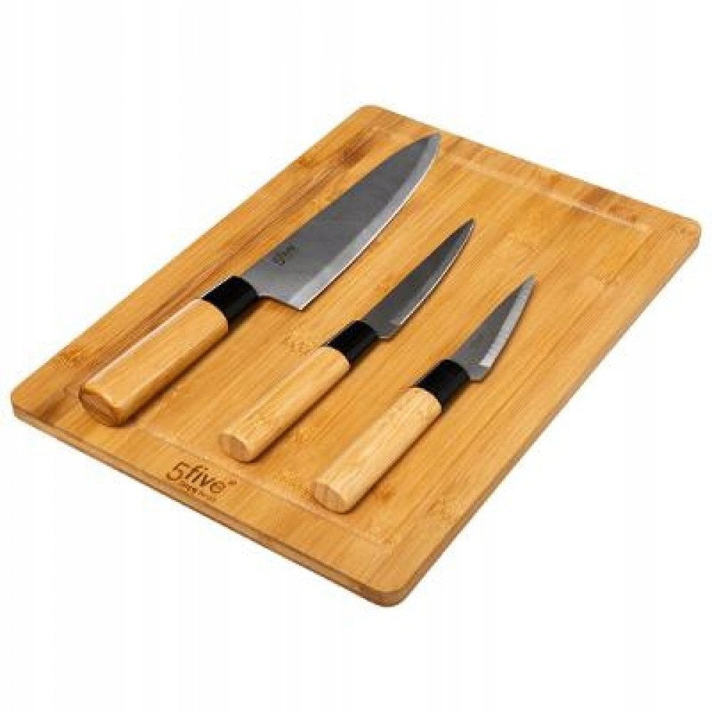 Zestaw BLACK BAMBOU: deska do krojenia z bambusa i 3 noże ze stali nierdzewnej