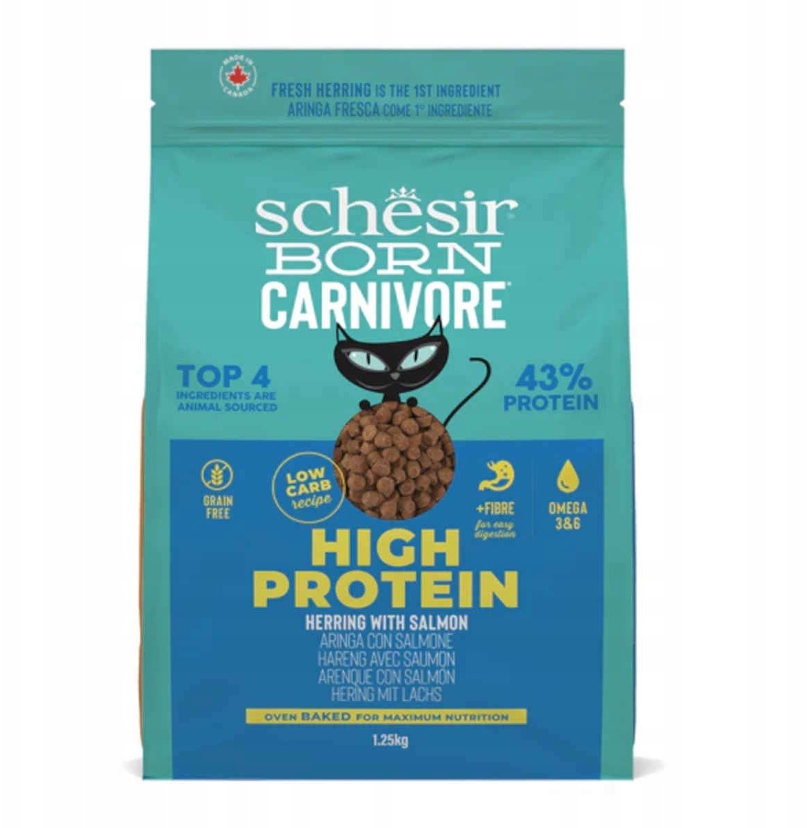 Schesir Born Carnivore sucha karma dla dorosłych kotów, śledź i łosoś, 1,25 g, worek