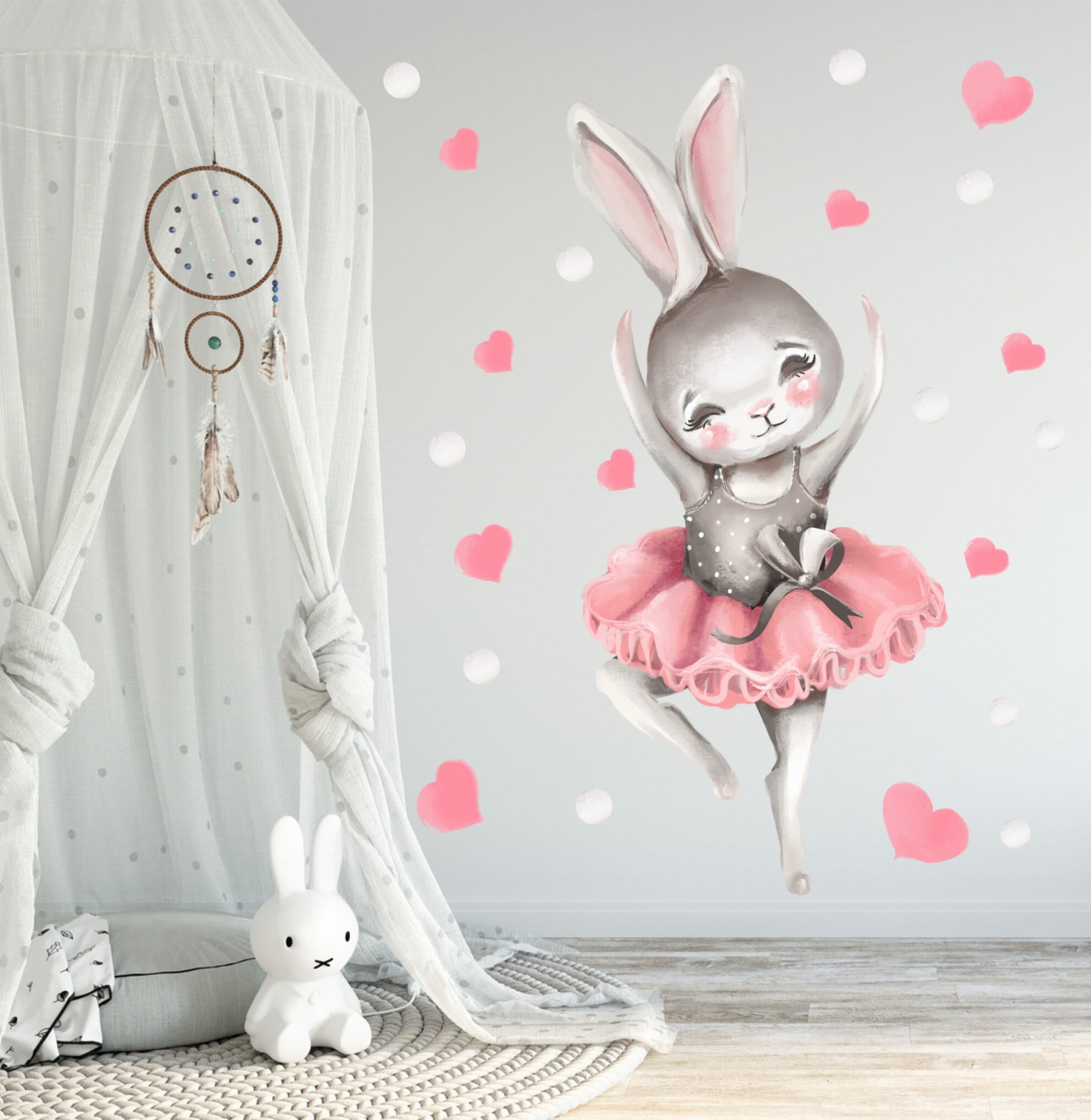 Mała Pracownia DK Króliczek, balet, kropki, serduszka - Naklejka na ścianę M