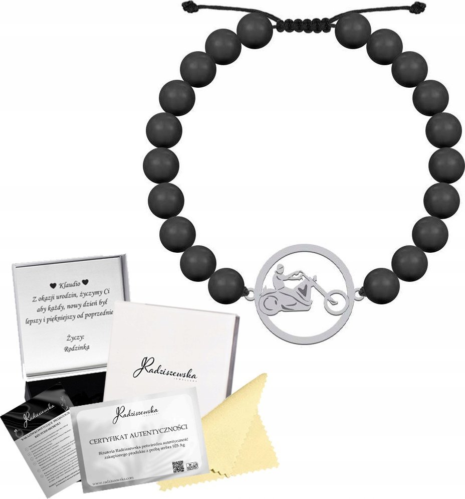 Radziszewska Jewellery Bransoleta Srebrna Męska Chopper Motocyklista Perły 925 GRAWER GRATIS