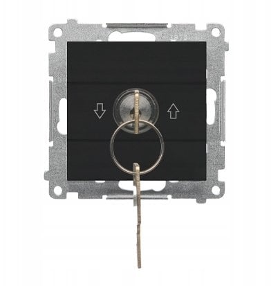 Kontakt-Simon Łącznik na kluczyk roletowy chwilowy – przycisk (moduł) 3 pozycyjny I-0-II 2 styki N/O, 5 A Czarny mat TPZK.01/149