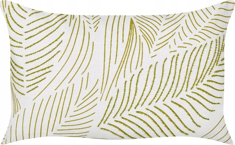 Beliani Bawełniana poduszka dekoracyjna haftowana w liście 30 x 50 cm biała z zielonym SPANDOREA