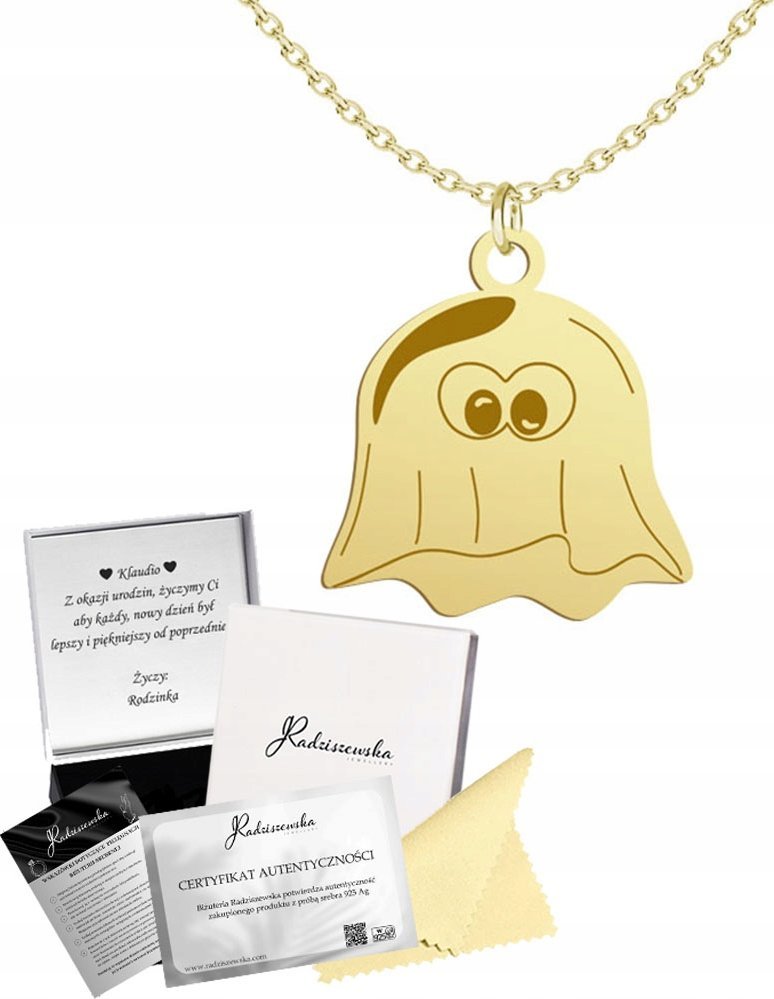 Radziszewska Jewellery Naszyjnik Złoty Duch Halloween Łańcuszek Srebro 925 Prezent GRAWER GRATIS
