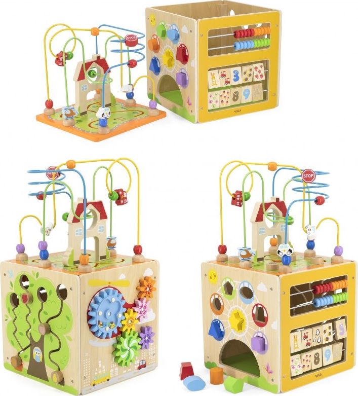 Viga Toys VIGA Activity Box Drewniane Edukacyjne Centrum Gier 5w1 kostka