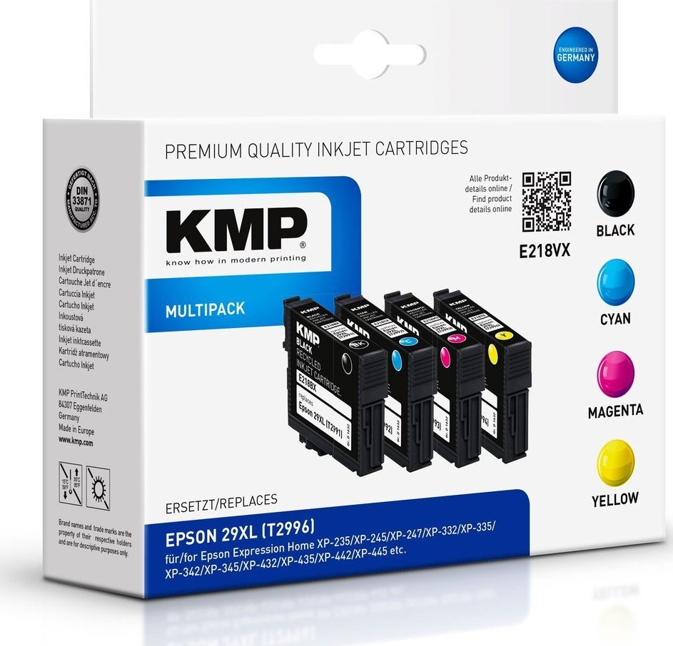 Tusz KMP MULTIPACK E218VX - 4er-Pack - Hohe Ergiebigkeit - Schwarz, Gelb, Cyan, Magenta - kompatibel - Tintenpatrone (Alternative zu: Epson 29XL, Epso