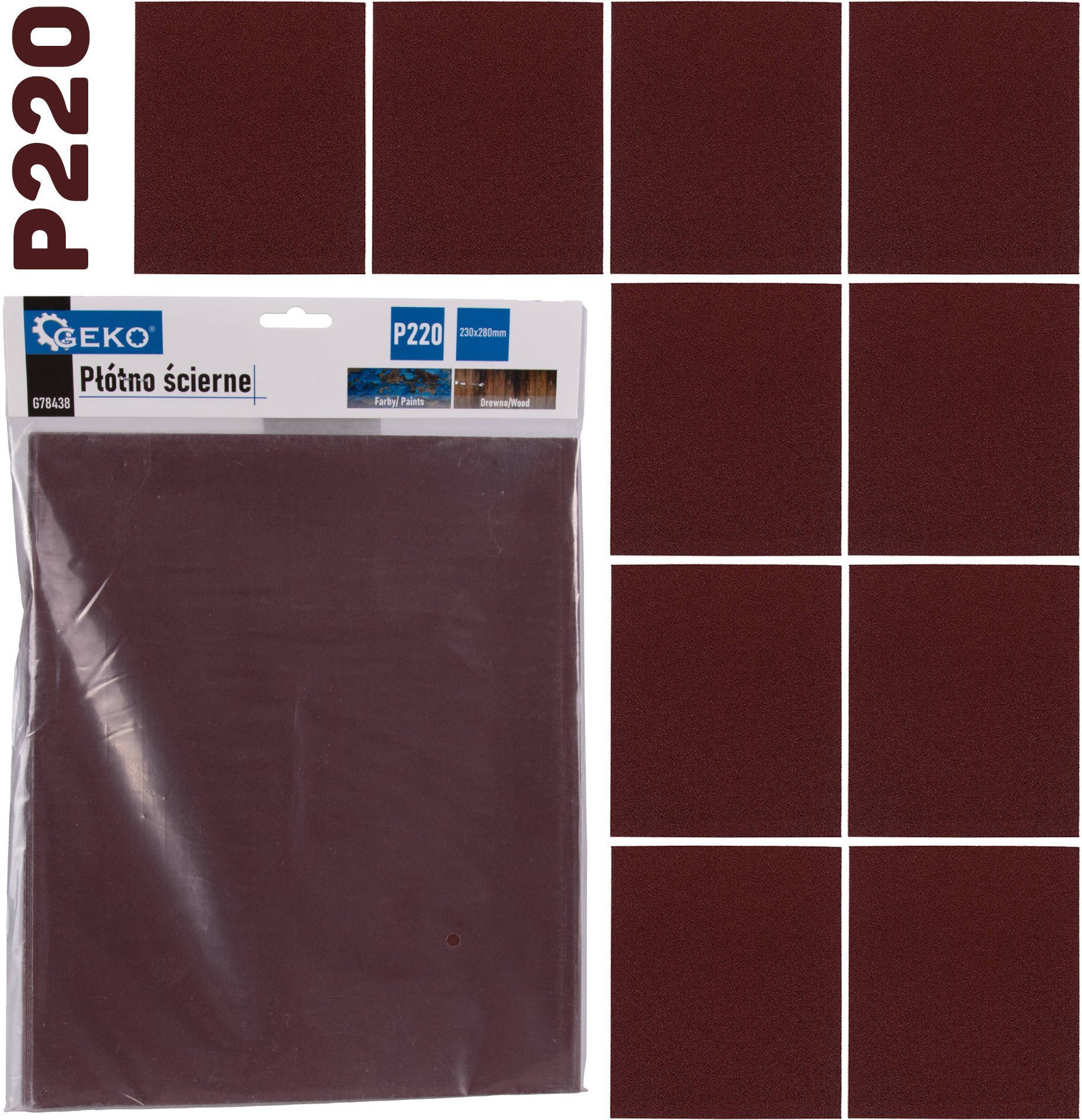 Geko Płótno ścierne – arkusz 230x280mm P220 (10/500)