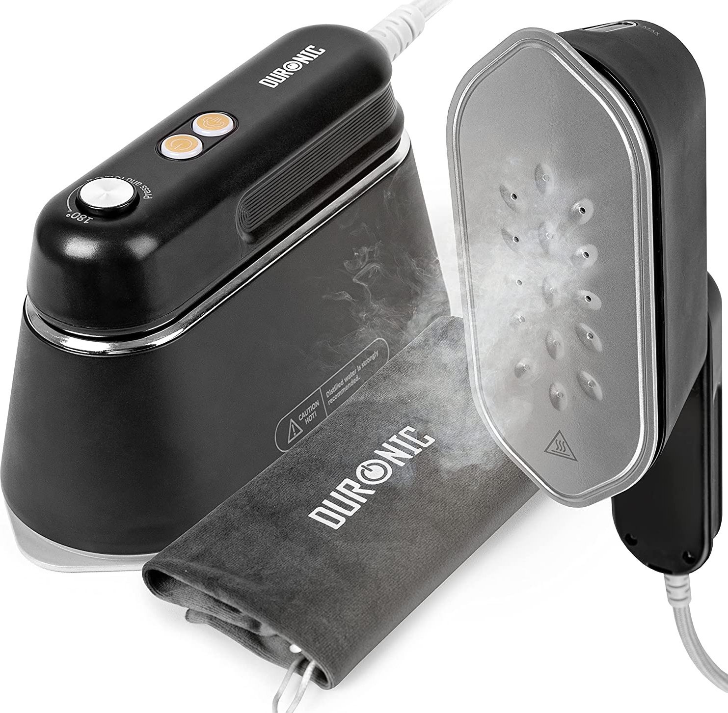 Duronic Duronic HS90 BK Żelazko parowe i suche 2w1 moc 1200W | mni żelazko 1200W | dwa ustawienia mocy pary | składany uchwyt | zbiornik na wodę 90 ml