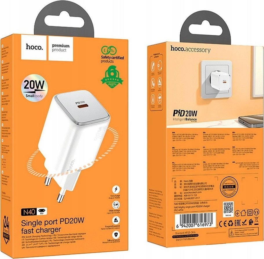 Ładowarka Hoco HOCO ładowarka sieciowa Typ C QC PD 20W N40 biała