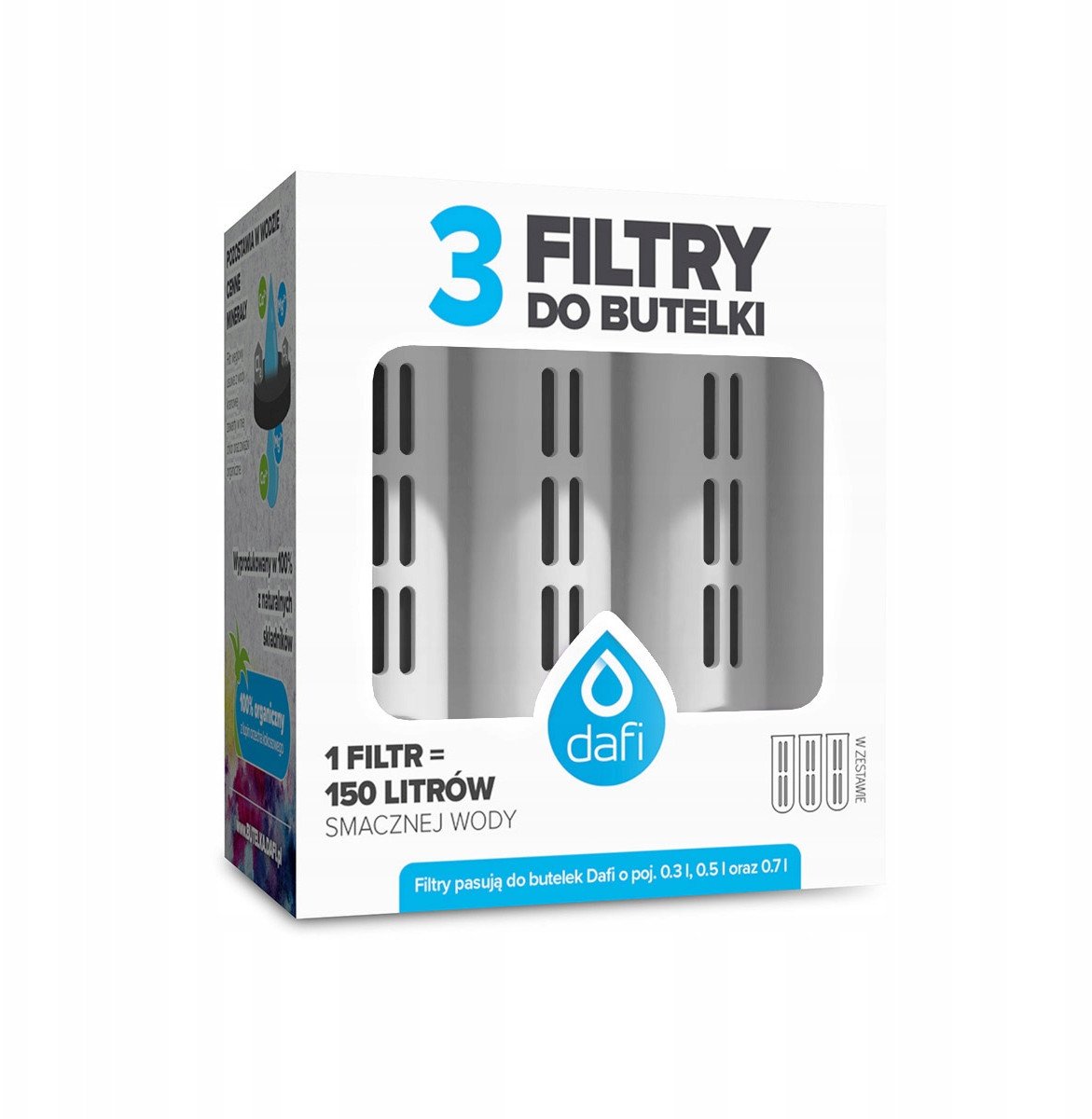 3 filtry do butelki Dafi SOFT i SOLID białe
