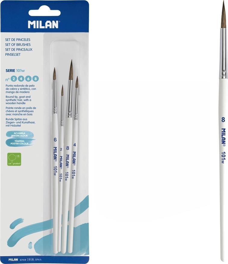 Milan PĘDZLE OKRĄGŁE Z WŁOSIA KOZIEGO MILAN SERIA 101 4 SZTUKI NA BLISTRZE