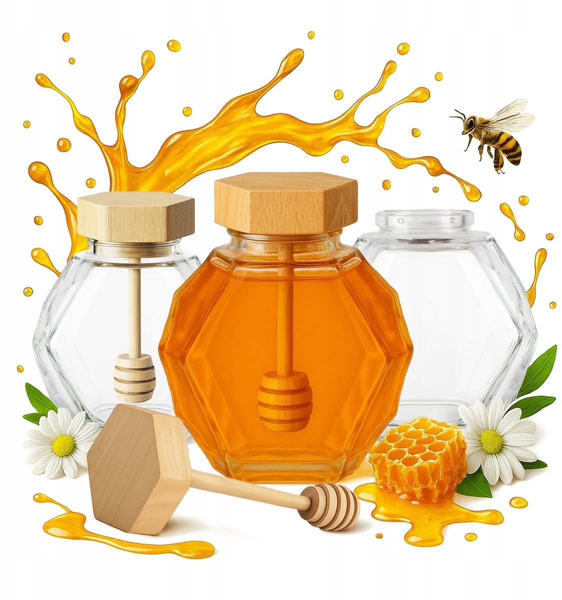 5x Słoik MAJA 200 ml Szklany z Drewnianą Pokrywką do Miodu Słoiki Szklane