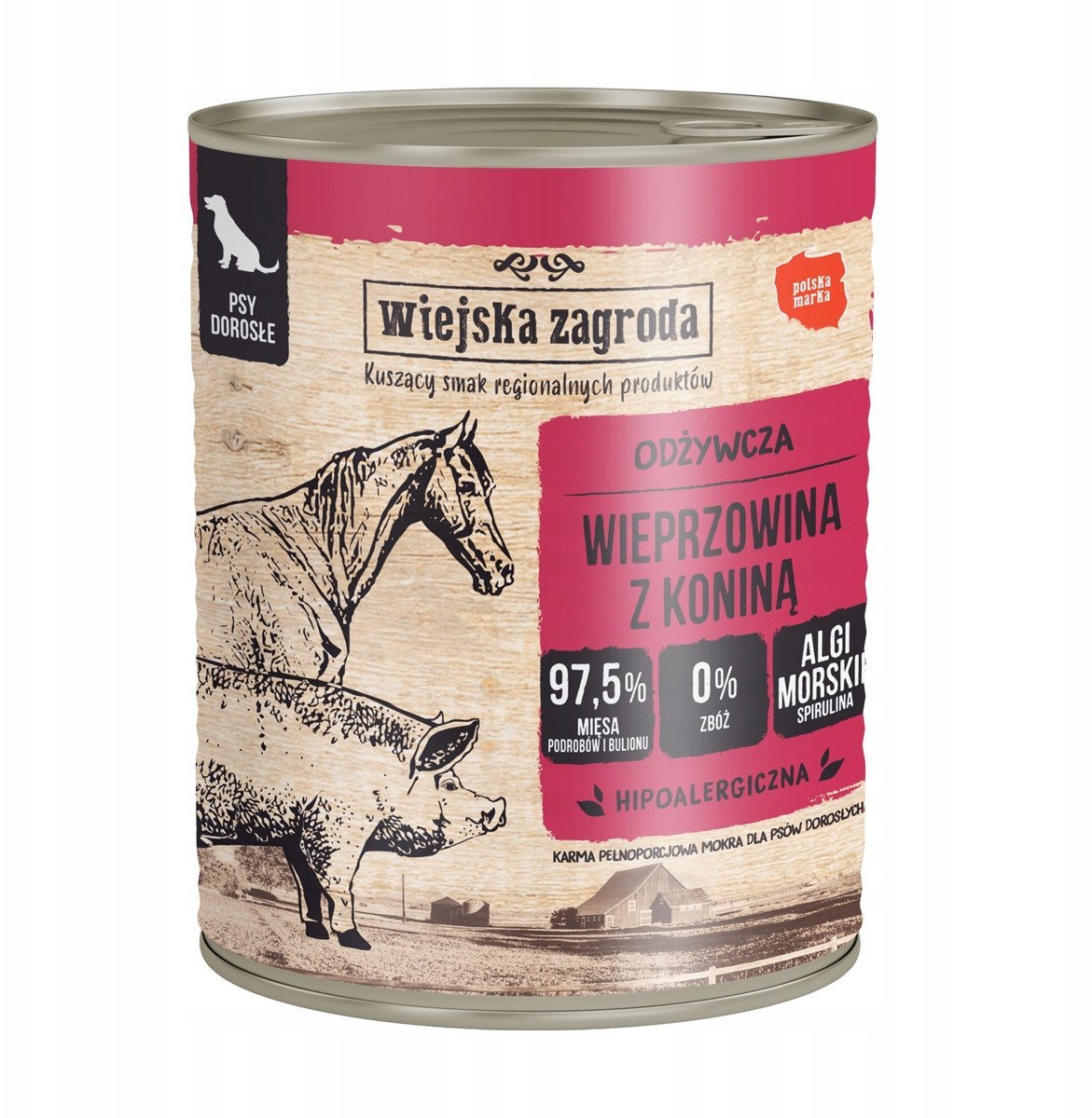 Wiejska Zagroda Wieprzowina z koniną karma mokra dla psa 800g