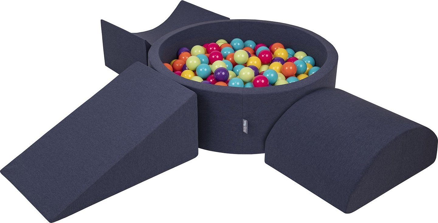 KiddyMoon KiddyMoon Piankowy plac zabaw PPZP-OK30D-114 z piłeczkami granatowy: jasny zielony-żółty-turkus-pomarańcz-ciemny róż-fiolet basen 300/klin L