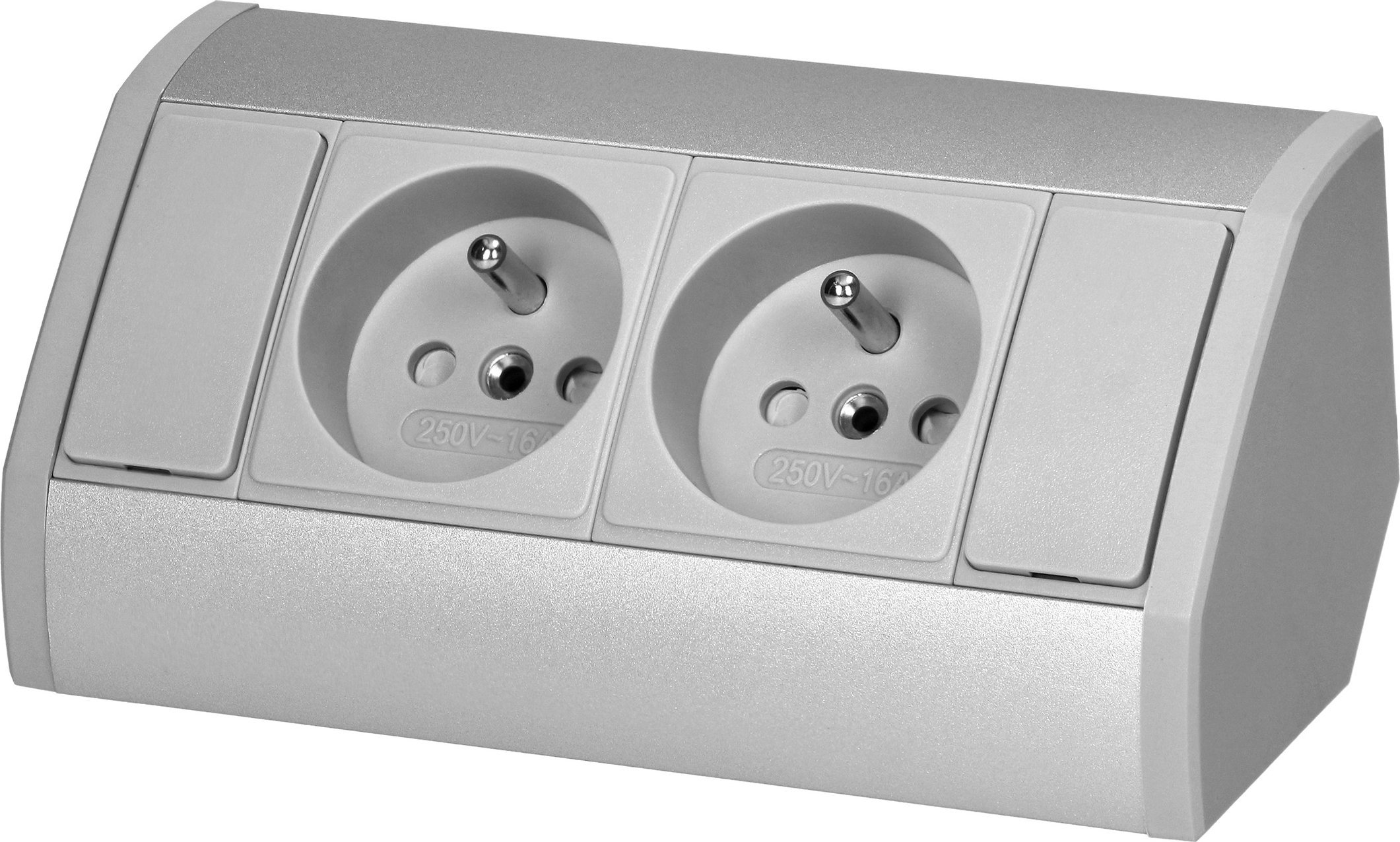 Orno Gniazdo meblowe 2x2P+Z, szaro-srebrne