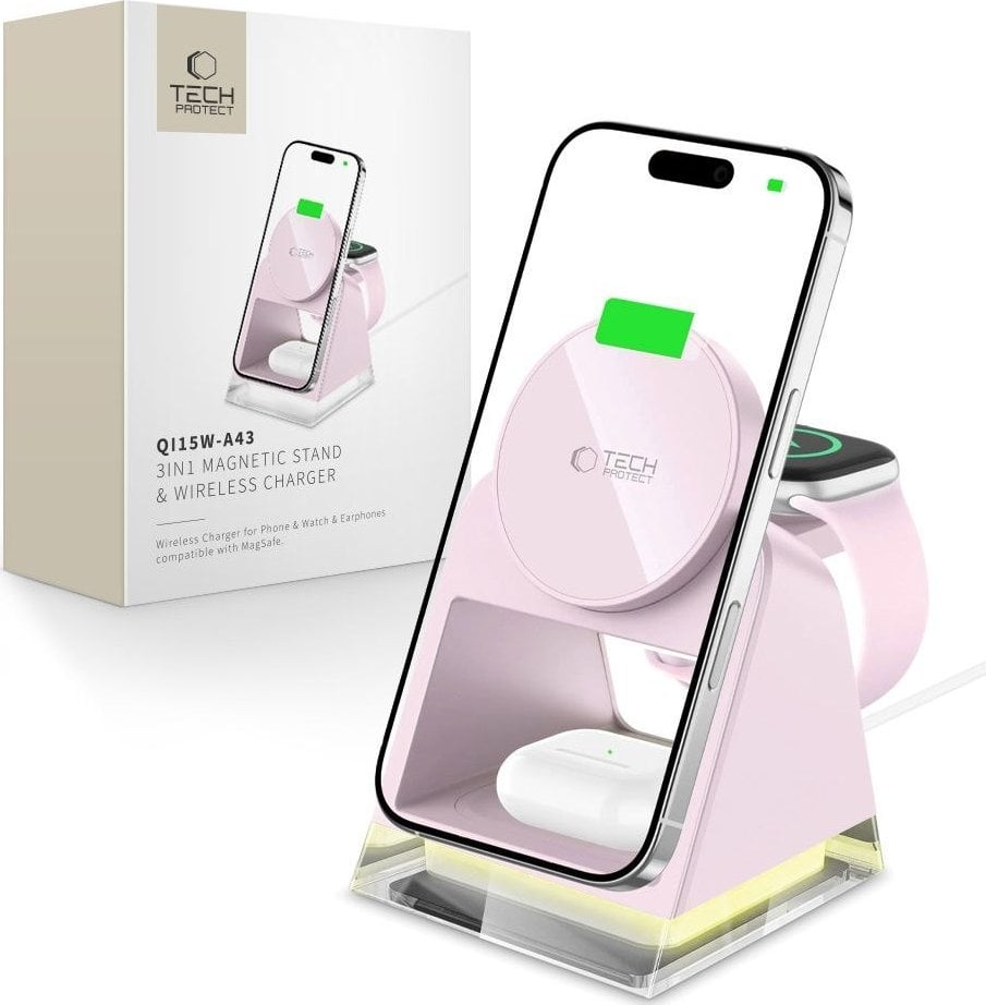 TECH-PROTECT QI15W-A43 3IN1 MAGNETIC MAGSAFE WIRELESS CHARGER BABY PINK
