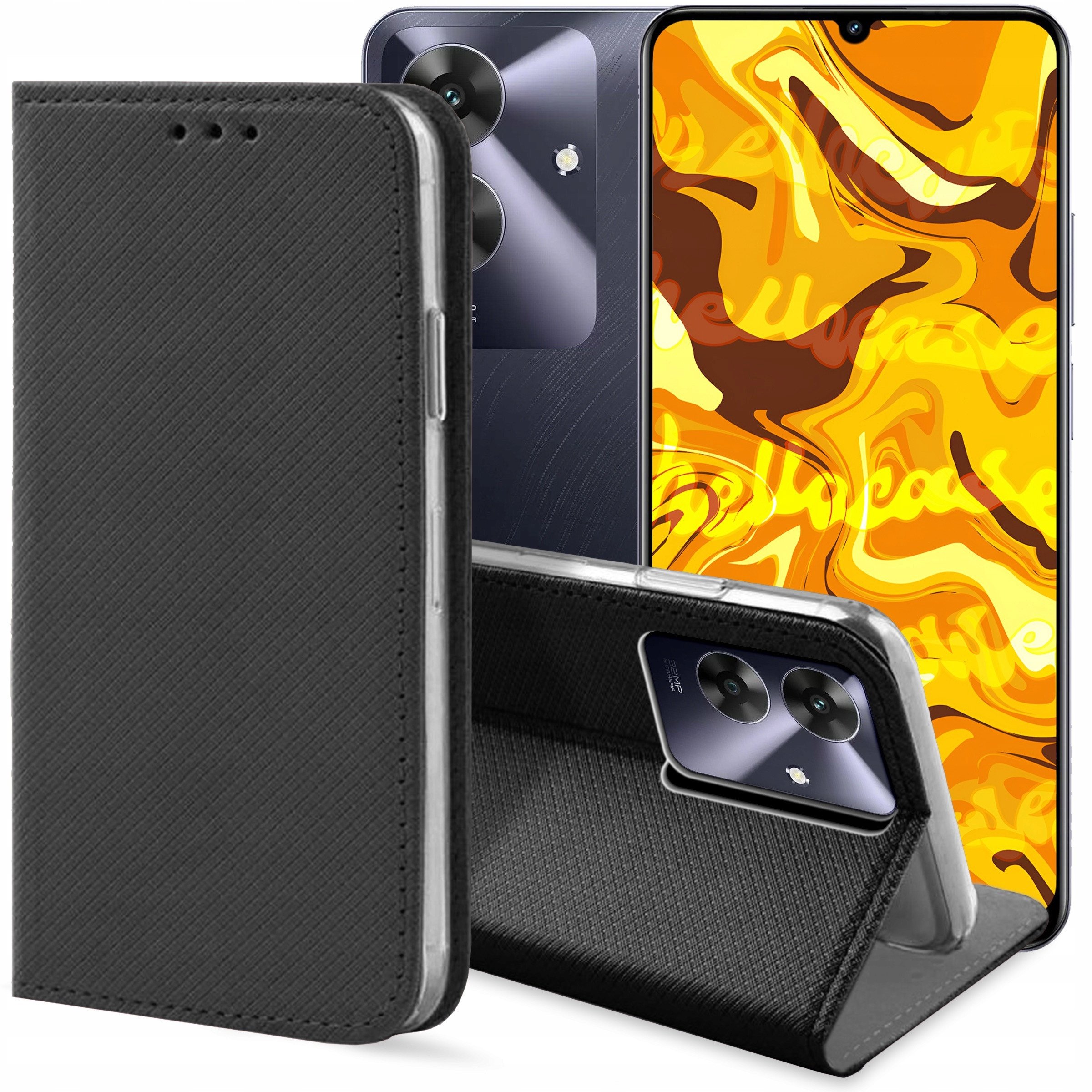 ETUI Z KLAPKĄ DO REALME NOTE 60 CZARNE ZAMYKANE MAGNETYCZNE KABURA CASE