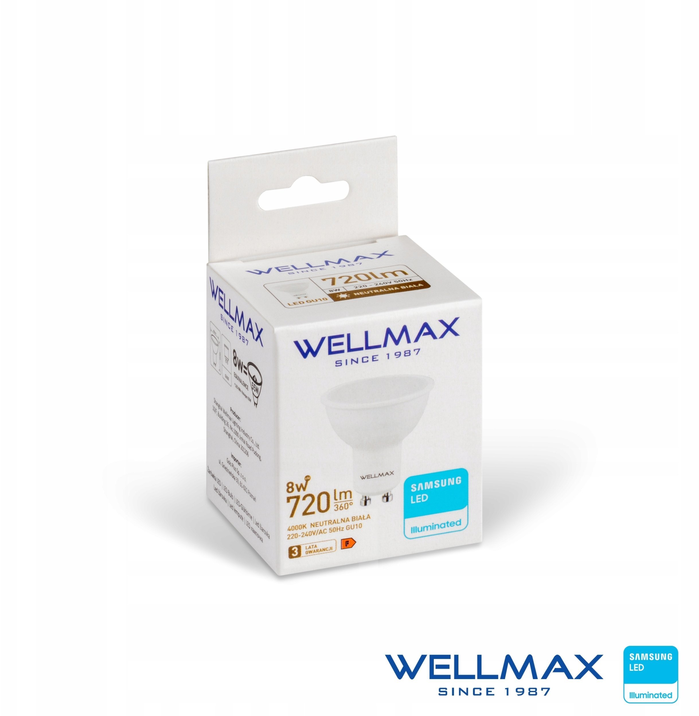 Wellmax Żarówka LED GU10 8W 90lm/W 720lm Neutralna 4000K / GOL100N08