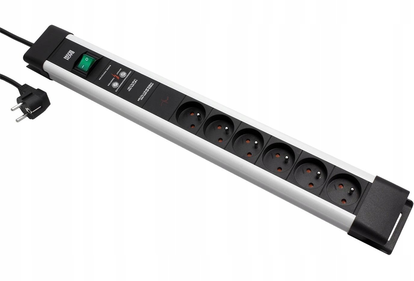 Listwa zasilająca Bachmann CONNECTUS 6xUTE, 1xGVS 1xswitch 2.0m CEE7/7 Szary