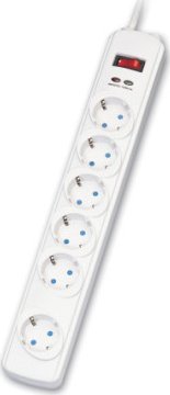 Listwa zasilająca Roline Listwa zasilająca ROLINE SurgeSecure 6-stykowa, z zabezpieczeniem przeciwprzepięciowym, biała, 1,8 m