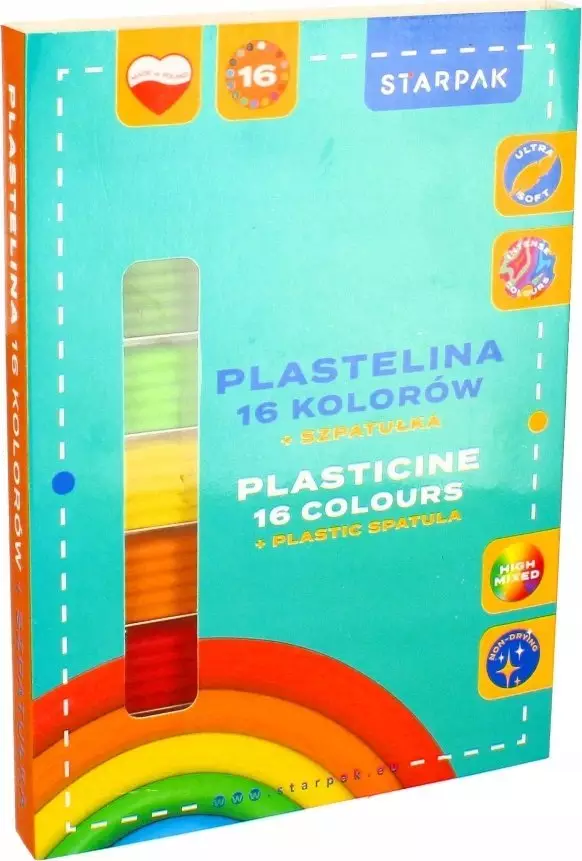 Starpak PLASTELINA 16KOL FALISTA SZPATULKA STK PUD 1/40