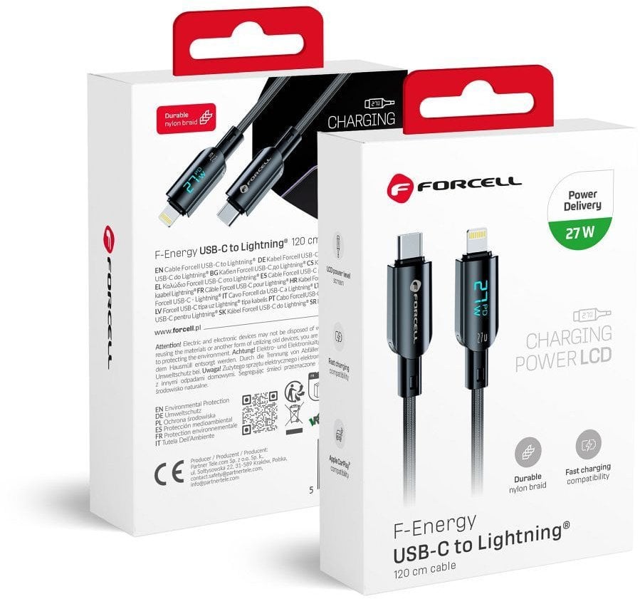 Kabel USB ForCell USB-C - Lightning 1.2 m Czarny